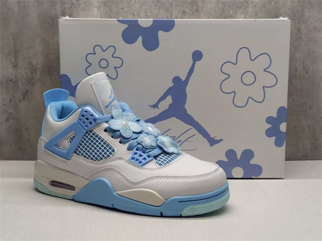 Women's Running weapon Jordan 4 White/Light Blue Shoes 026